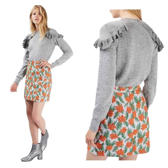 Topshop Gray Ruffle Shoulder Sweater - Picture 3 of 8